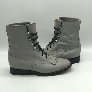Cowtown Boots Women's 6.5 Matte Gray Leather Lace Up Kiltie Western Rodeo